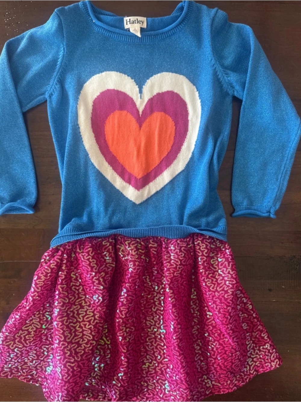 Hatley Blue Knit Women's Sweater with White and Pink Accent